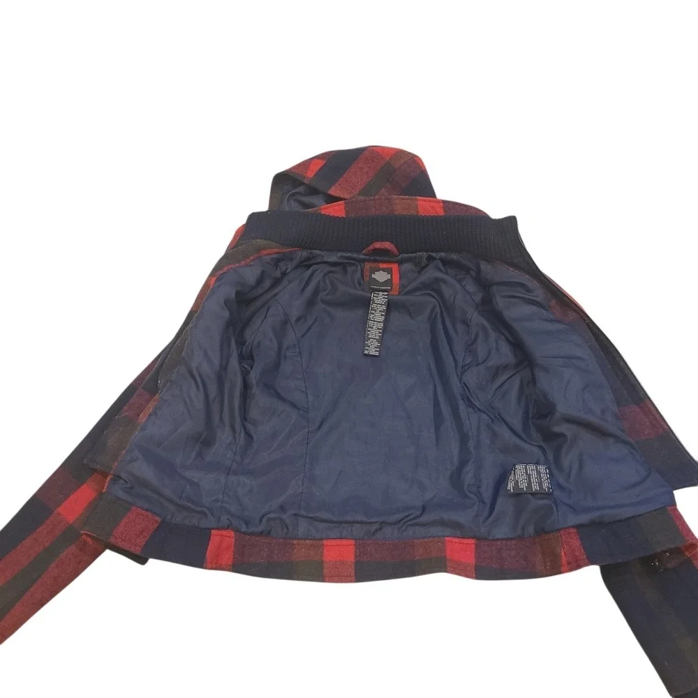 Harley-Davidson Women's Medium Wool Plaid‎ Hooded Jacket Red Double Zip